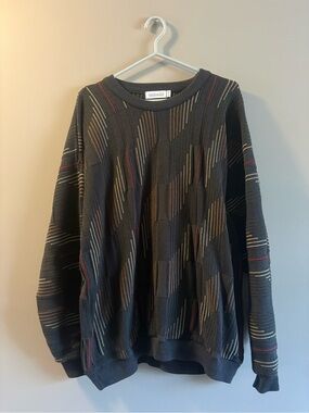 Joseph & Feiss Black Crewneck Sweater with Multicolor Stripe Accents